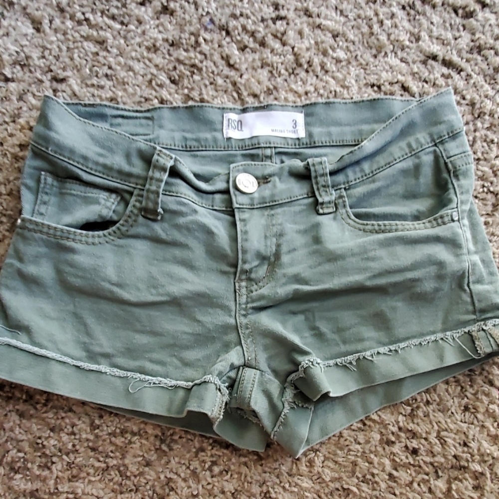 Olive Green Semi Distressed  Shorts